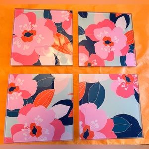 NWT, NIB, Trina Turk (4) Narcissus Floral Glass Coasters in assorted patterns